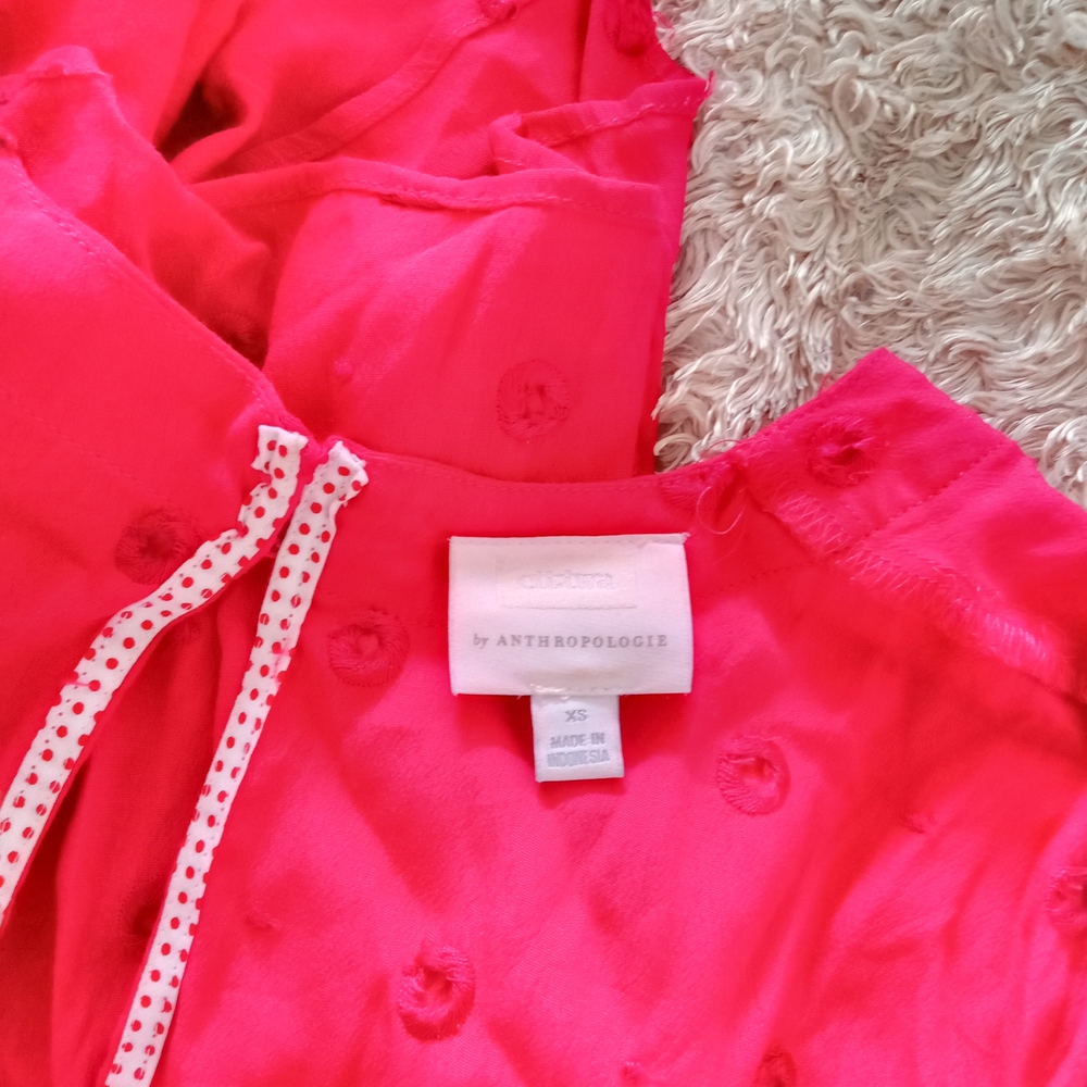 Anthropologie Fuchsia Dress with Polka Dot Tie